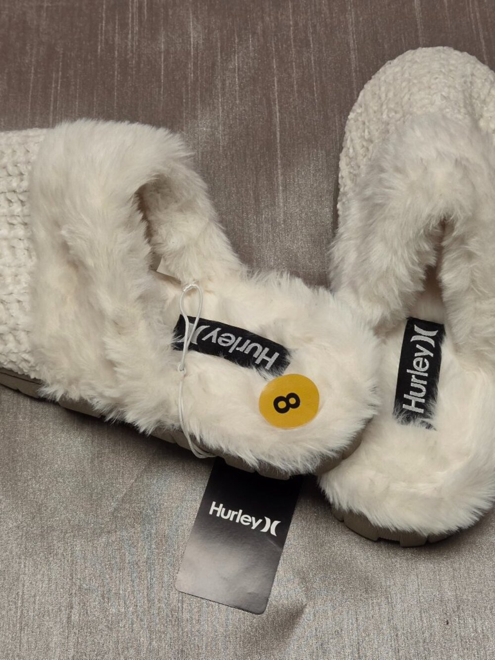 Hurley Kate Women's Ivory Knit Mule Slippers Faux Fur Lined Slip-On, US SIZE 8M